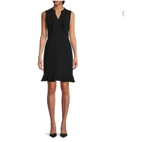 KARL LAGERFELD PARIS Black Ruffle Sleeveless Sheath Dress - Size 8 - Picture 1 of 16